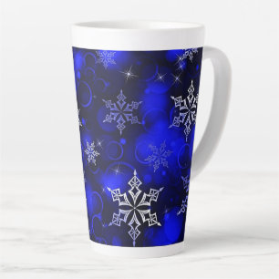 Caneca De Café Latte Royal Blue Snowflake Motif