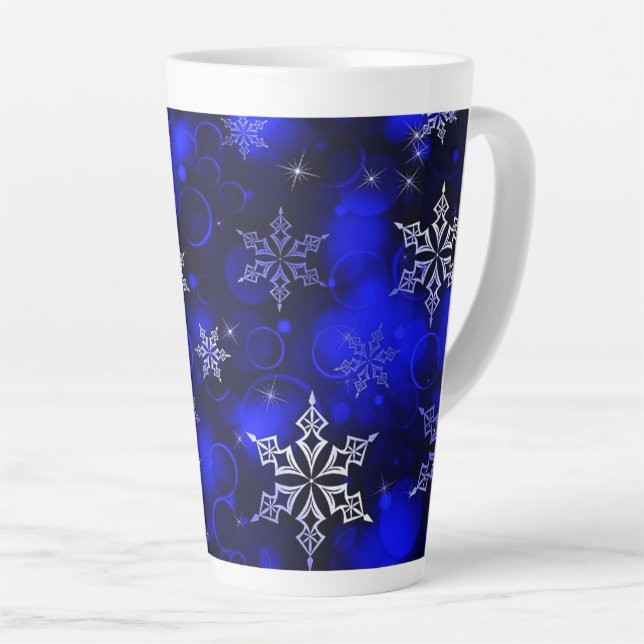 Caneca De Café Latte Royal Blue Snowflake Motif (Ângulo direito)