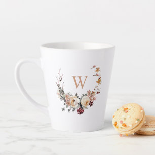 Caneca De Café Latte Rua Floral Russa com o seu Monograma
