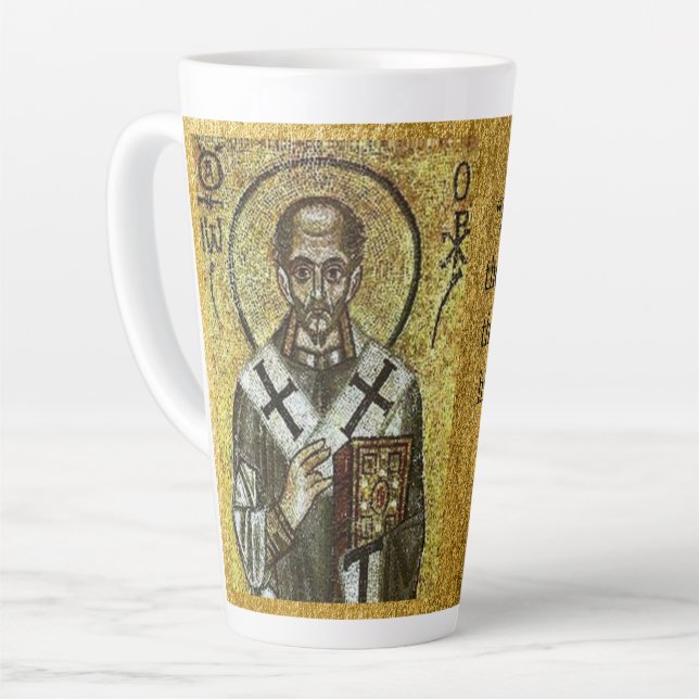 Caneca De Café Latte Ruas. John Chrysostom l Ortodox l ícone católico, (Ângulo esquerdo)