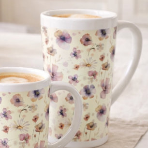 Caneca De Café Latte Rubor Boho Cream Watercolor Wildflower