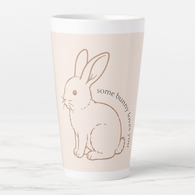 Caneca De Café Latte Rubor Esboço Algum Coelhinho Te Ama (Frente)