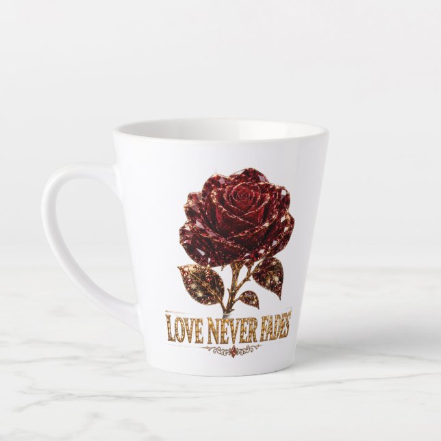 Caneca De Café Latte Ruby Crystal Rose – Love Never Fades (Esquerda)