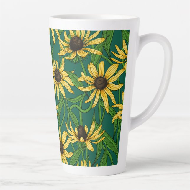 Caneca De Café Latte Rudbekia amarela em verde escuro (Direita)
