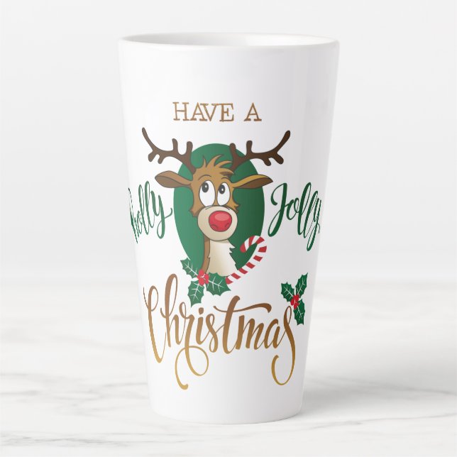 Caneca De Café Latte Rudolph Holly Jolly Natal (Frente)