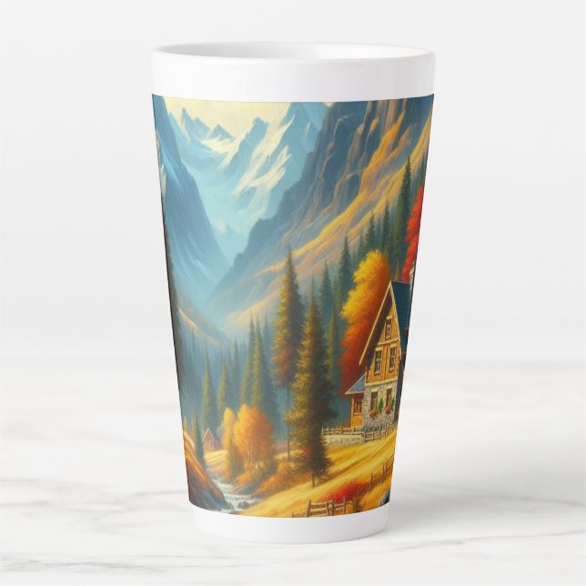 Caneca De Café Latte Russo, Outono - Casca e rio (Frente)