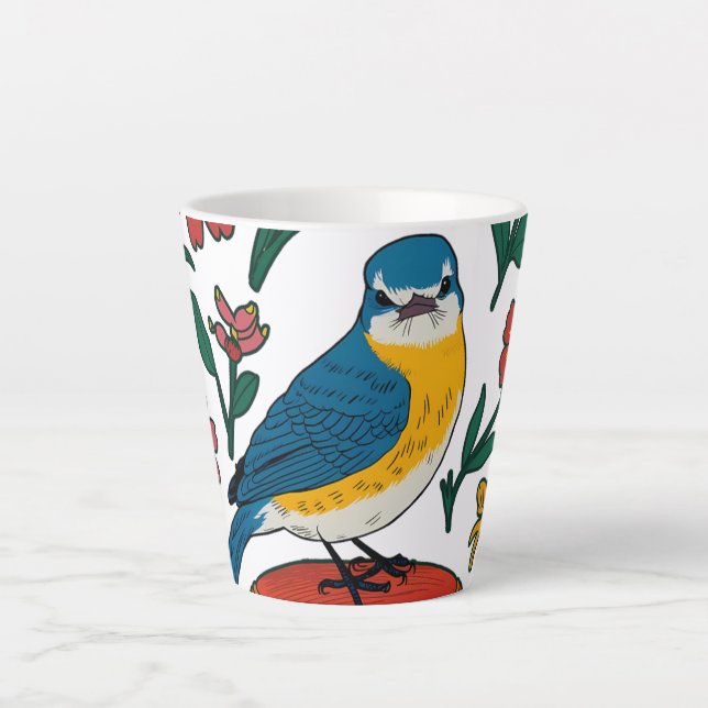 Caneca De Café Latte Rustic Bluebird on Pouf in Folk Art (Frente)