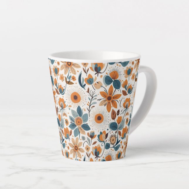 Caneca De Café Latte Rustic Garden Floral Folk Art Illustration Spring  (Ângulo direito)