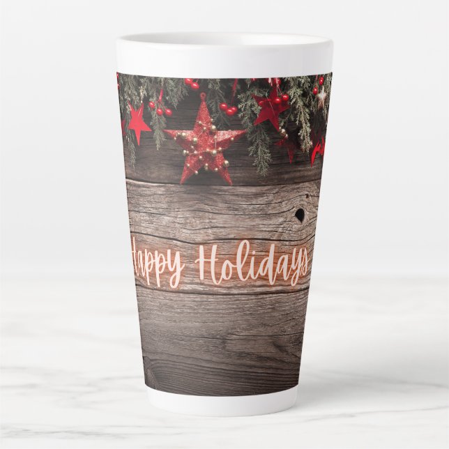 Caneca De Café Latte Rustic Neon Happy Holidays (Frente)