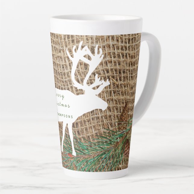 Caneca De Café Latte Rustic Pine Forest Reindeer Natal (Ângulo direito)