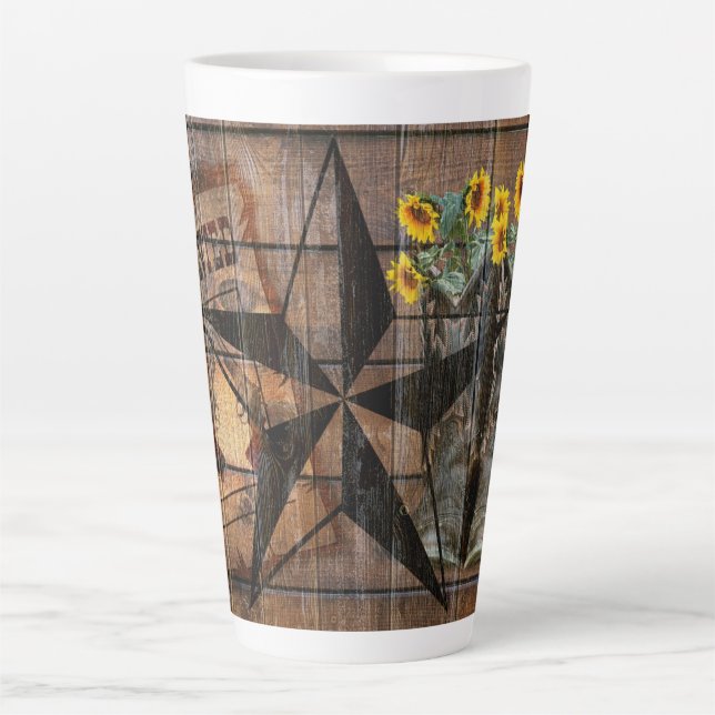 Caneca De Café Latte Rustic Texas Star Western Pistola Boots (Frente)