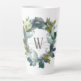 Caneca De Café Latte Rústico Aquarela Laurel Wreath Monograma