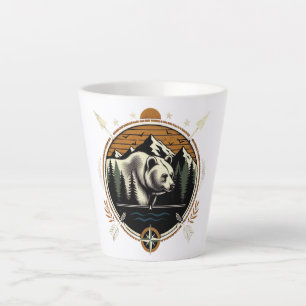 Caneca De Café Latte Rústico, urso montanhista ao ar livre vintage