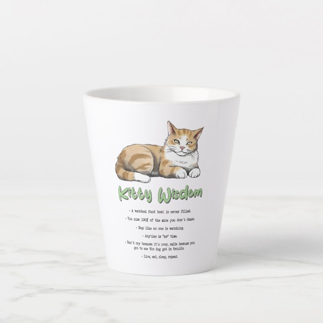 Caneca De Café Latte Sabedoria Gatinho Engraçada (Frente)