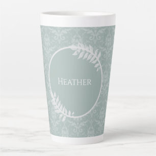 Caneca De Café Latte Sage Green Elegant Damask Personalizado