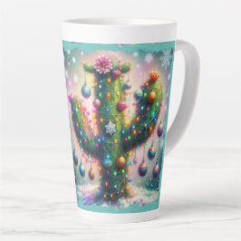 Caneca De Café Latte Saguaro Cactus Whimsical Snowflakes de Natal