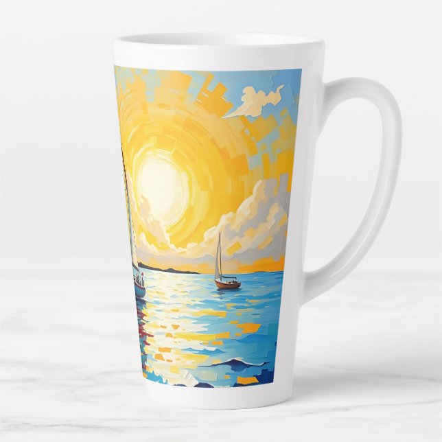 Caneca De Café Latte Sailboat at Sunset (Direita)