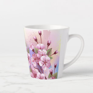 Caneca De Café Latte Sakura rosa no fundo da pintura