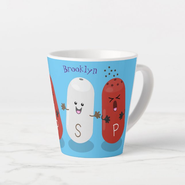 Caneca De Café Latte Sal kawaii e cartografia dos pimentões (Ângulo direito)