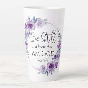 Caneca De Café Latte Salm 46:10 Esteja quieto e conheça o Floral Roxo B