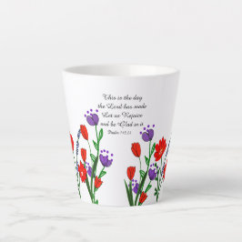Caneca De Café Latte Salmo 118:24 Cristão Religioso Verso Floral