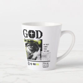 Caneca De Café Latte Salmo 121:2 Neon Olho de Deus em CRT Arte Glitch