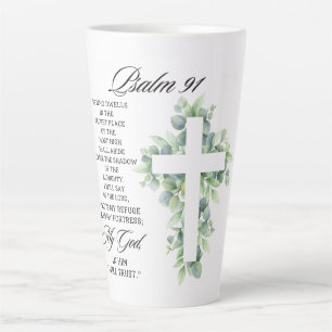 Caneca De Café Latte Salmo 91:1-2 Cruz Religiosa de Verdura Versículo B