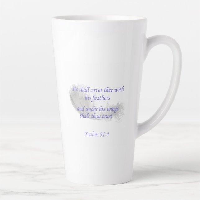 Caneca De Café Latte Salmos 91:4 Ele te cobrirá com suas penas (Direita)
