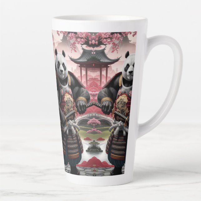 Caneca De Café Latte Samurai Panda na paisagem tradicional chinesa (Direita)