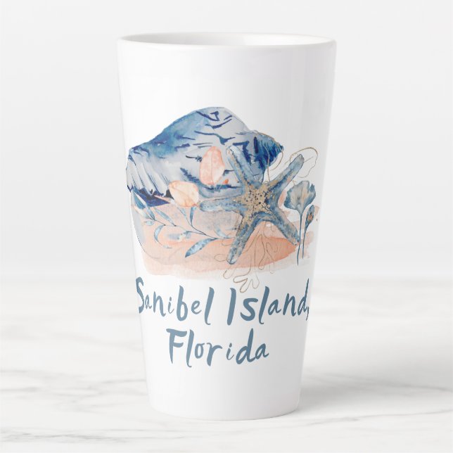 Caneca De Café Latte Sanibel Island Seashells (Frente)