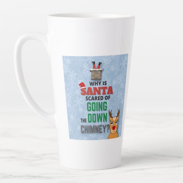 Caneca De Café Latte Santa Claus chimney flocos de neve engraçados azul (Esquerda)