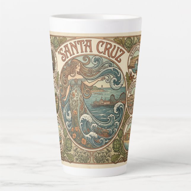 Caneca De Café Latte Santa Cruz California Art‑Nouveau Coast (Frente)