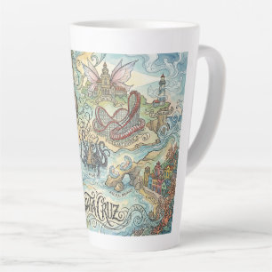 Caneca De Café Latte Santa Cruz Califórnia Mapa Ilustrado Mítico