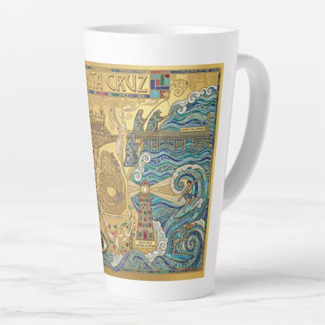 Caneca De Café Latte Santa Cruz California Mosaic Map Boardwalk Beach (Ângulo direito)