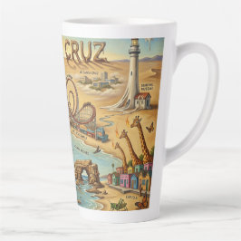 Caneca De Café Latte Santa Cruz Pop Art Map – Bold Coastal Landmark