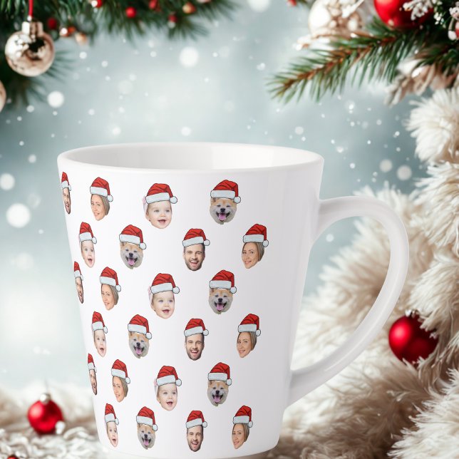 Caneca De Café Latte Santa Hat Custom Family Face 4 Photos Christmas (Criador carregado)
