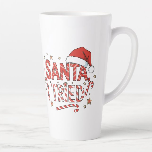 Caneca De Café Latte Santa I tried elegant Christmas cute holiday quote (Direita)