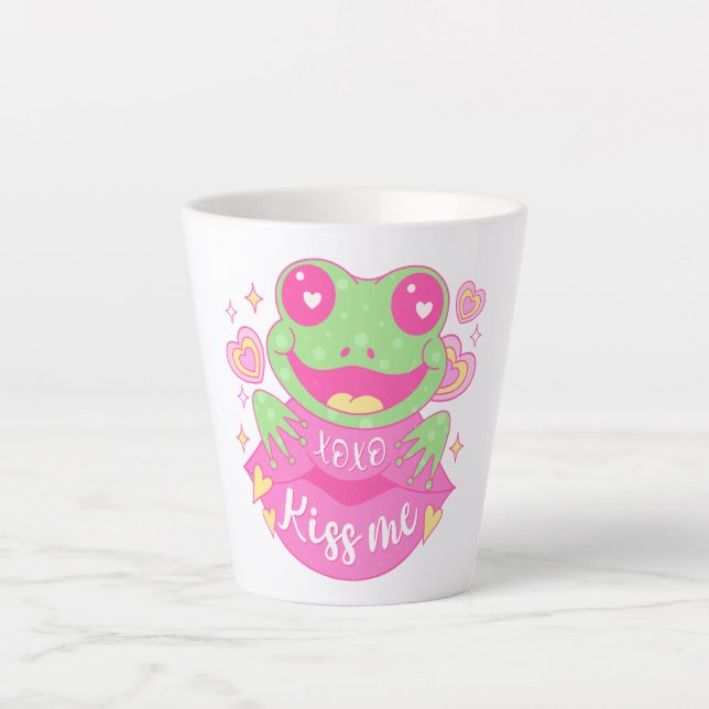 Caneca De Café Latte Sapo Beijo-Me Bonito - Xoxo (Frente)