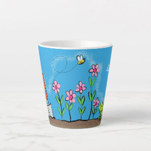 Caneca De Café Latte Sapo bonito e abelha na ilustração de desenho an