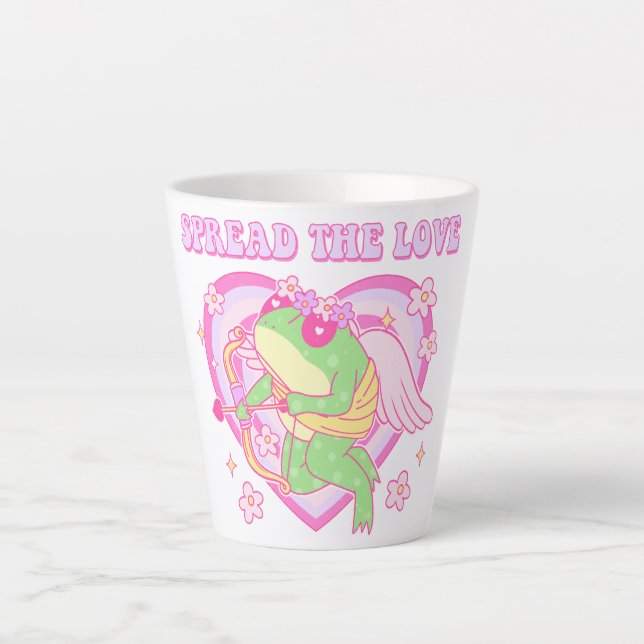 Caneca De Café Latte Sapo Cute Cupid - Espalhe o Amor (Frente)