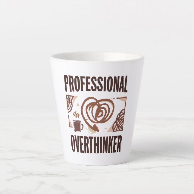 Caneca De Café Latte Sarcastic Overthinker with Coffee and Chaos (Frente)