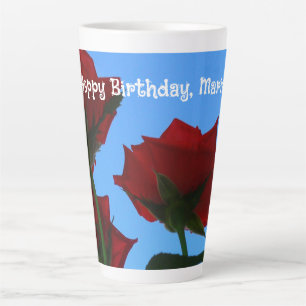Caneca De Café Latte Saudações de aniversário com foto de rosas vermelh