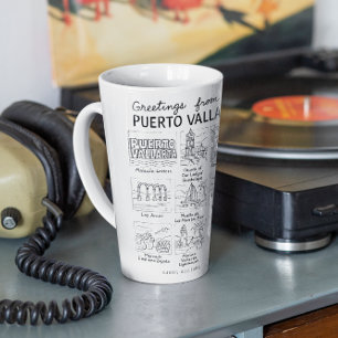 Caneca De Café Latte Saudações de Puerto Vallarta Desenho à Mão