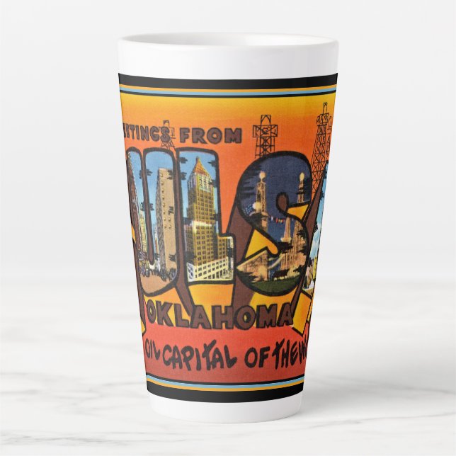 Caneca De Café Latte Saudações de Tulsa (Frente)