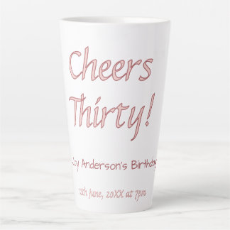 Caneca De Café Latte saúde trinta rosa marrom nome moderno aniversário 