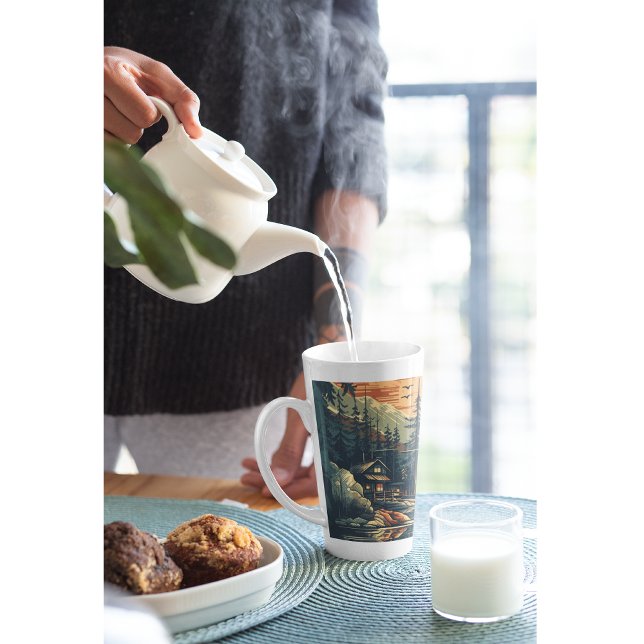 Caneca De Café Latte Scandinávia Retro Art Mountain Home (Criador carregado)