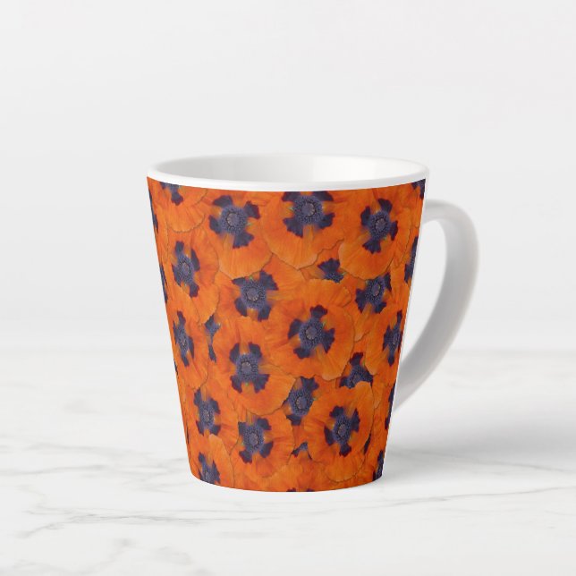 Caneca De Café Latte Scarlet Orange Poppy Sem Costura (Ângulo direito)