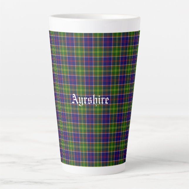 Caneca De Café Latte Scotland Ayrshire District Tartan (Frente)
