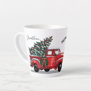 Caneca De Café Latte Script de Nome da Árvore de Natal de Caminhão Verm