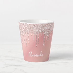 Caneca De Café Latte Script de nome de gotas rosa